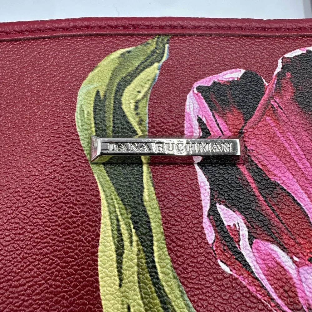 Dana Buchman Burgundy Floral Tote Purse Handbag Key Ring Pockets Feminine NWOT - Picture 4 of 12